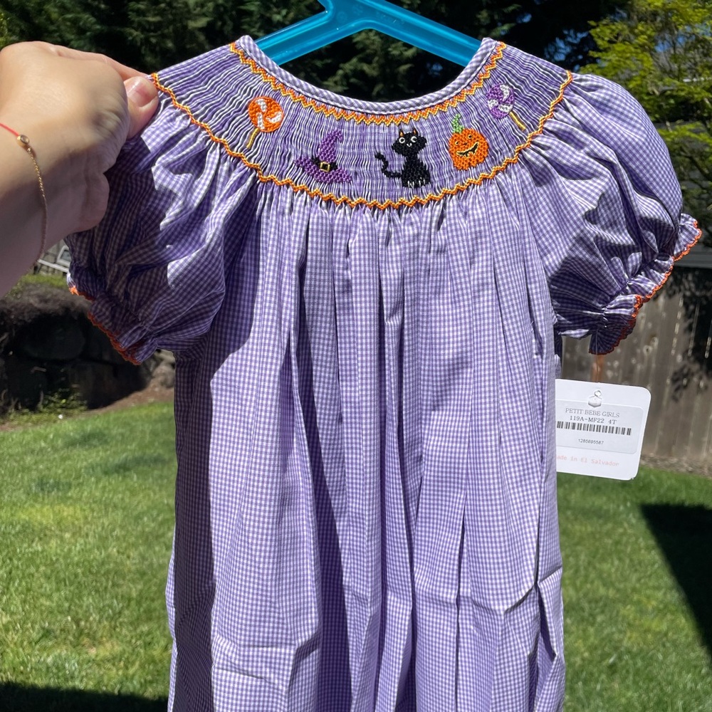 Petit Bebe Halloween Witch Hat & Pumpkin Bishop Smocked size 4 T
